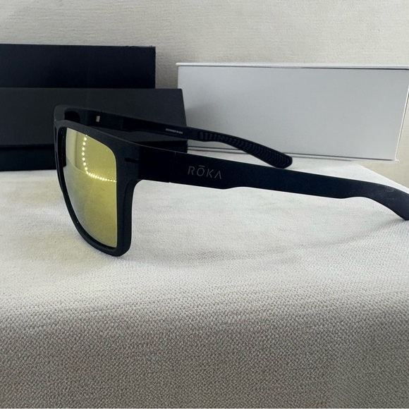 Roka Men’s Matte Black Sunglasses with Yellow Mirrors polarized NIB size 56 - Picture 9 of 13